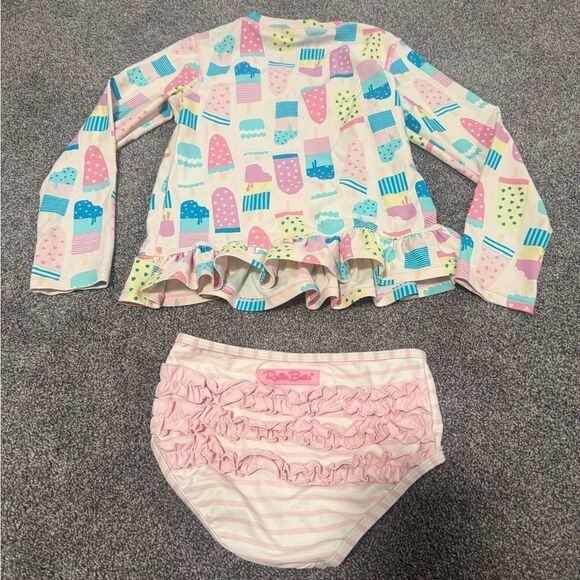 RuffleButts Popsicle Theme Rashgaurd Bikini Set with Ruffles Sz 7 - Picture 2 of 4
